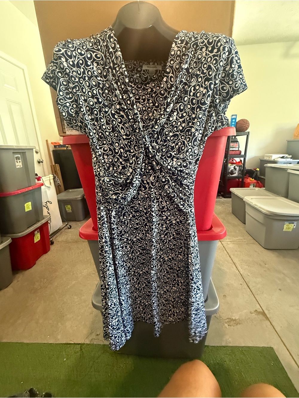 Classic Navy and White Knot-Front Women’s Dress p74